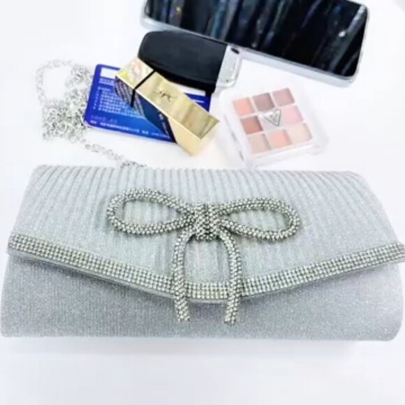 Neiman Marcus Sparkling Rhinestone Bow Shoulder Bag - Picture 2 of 8